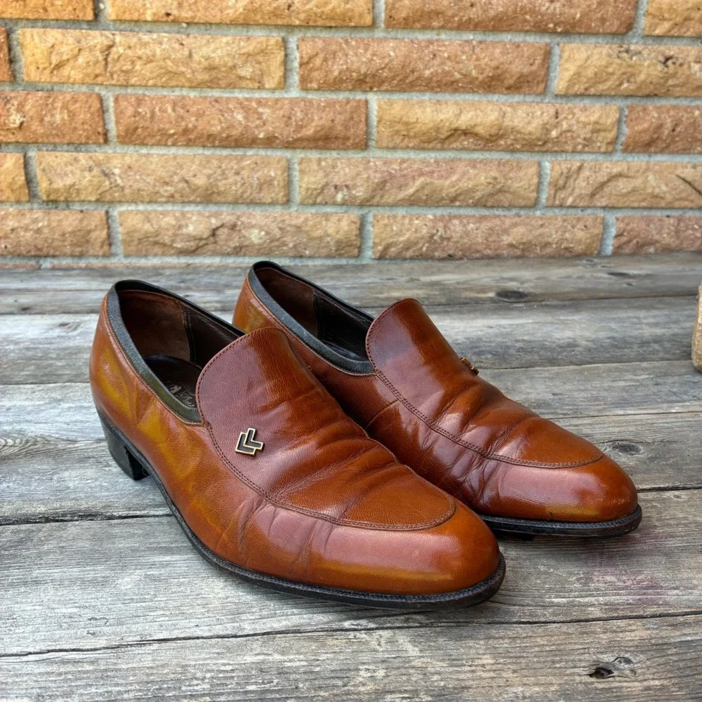 Vintage Florsheim Slip On Dress Loafers 7.5 D Designer Collection Brown Leather